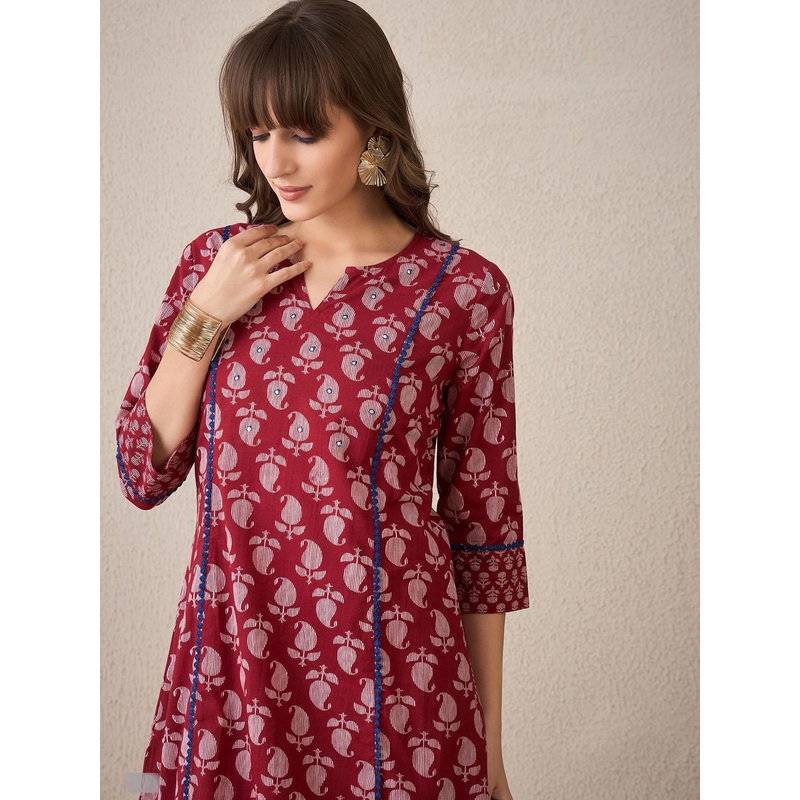 Indo Era Women Paisley Printed Regular Pure Cotton Kurta with Trousers
