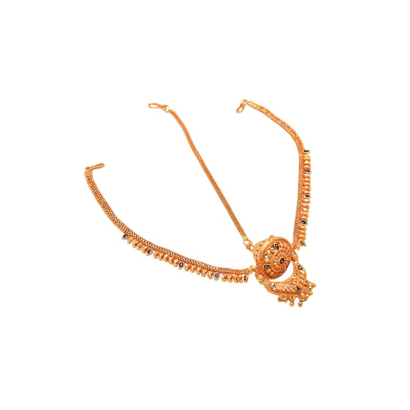 Jewar Mandi Gold-Plated Stone Studded & Beaded Matha Patti Head Jewellery