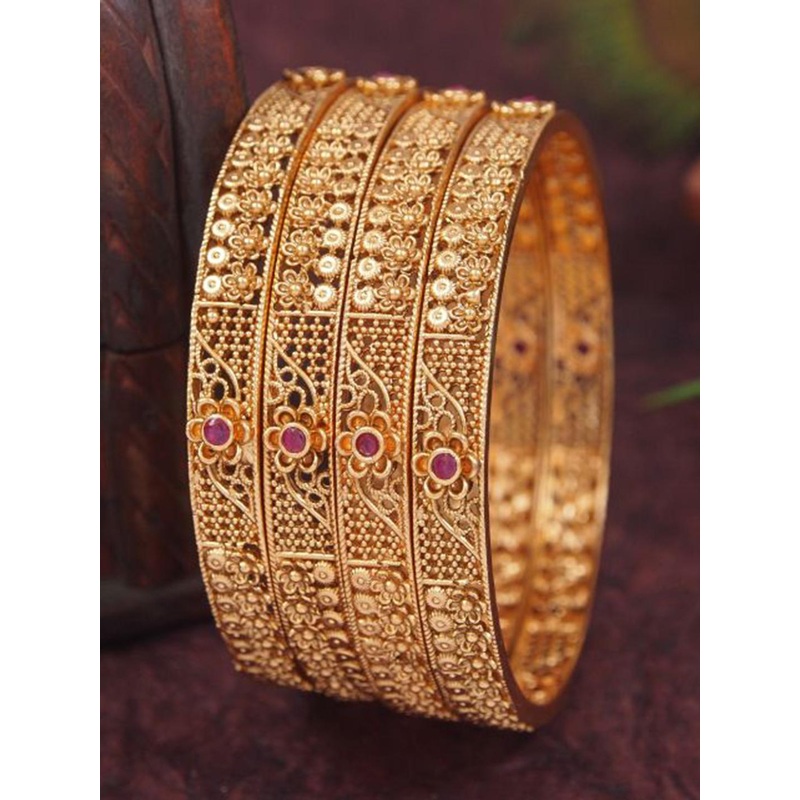 SGA FASHION Set Of 4 Gold-Plated Stone Studded Bangles