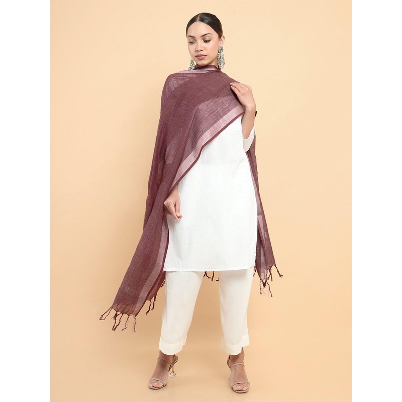 Soch Maroon Solid Tasselled Dupatta