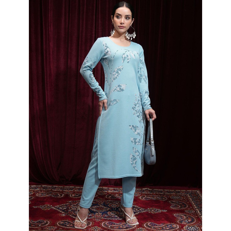 Vishudh Winter Floral Rib Printed Straight Kurta