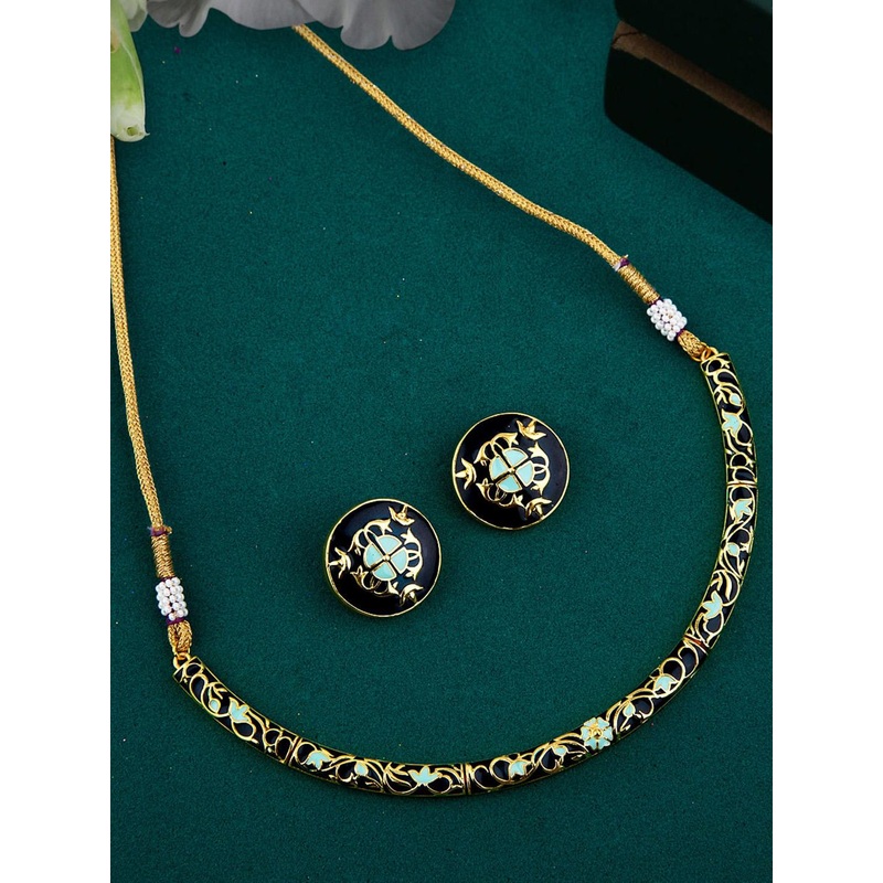 Voylla Gold-Plated Blue Enamelled Jewellery Set