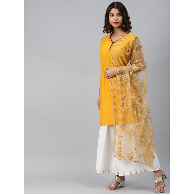 WEAVERS VILLA Beige Embroidered Dupatta