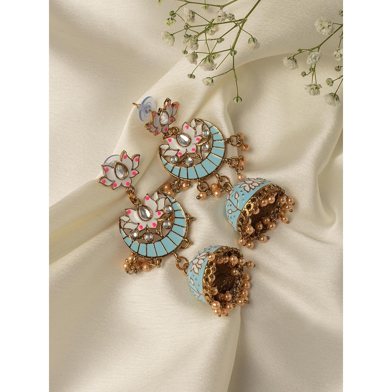 Zaveri Pearls Gold-Plated Blue Dome Shaped Jhumkas