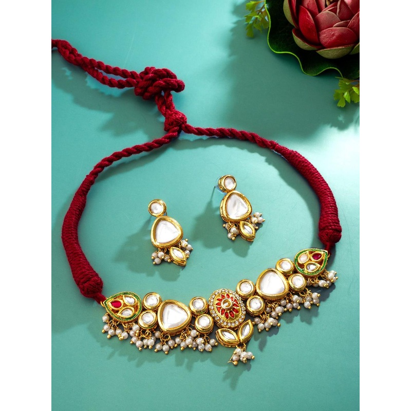 aadita Gold-Plated Stone Studded & Beaded Jewellery Set