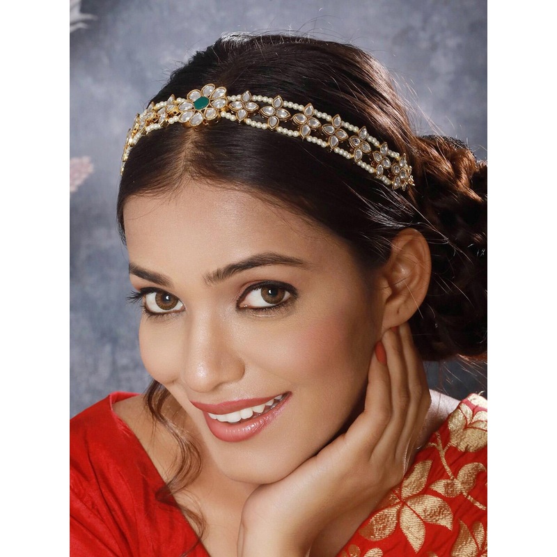 Anouk Gold-Plated Kundan-Studded & Pearl Beaded Sheeshphool