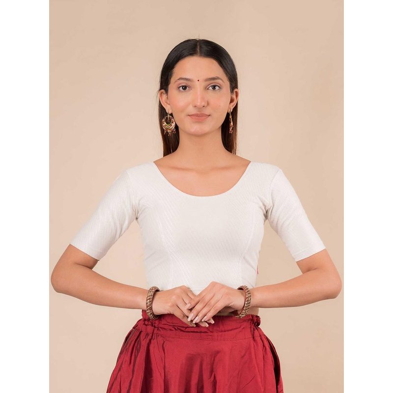 Bindigasm’s Advi Self Design Cotton Stretchable Saree Blouse