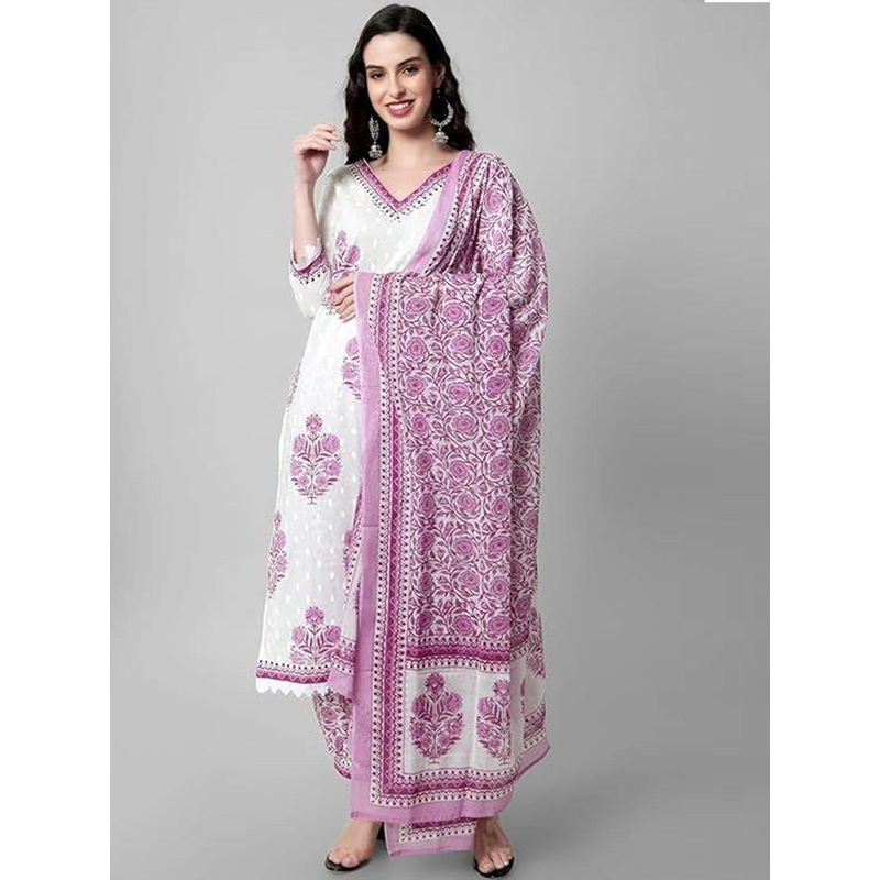 DIVASTRI Women Ethnic Motifs Printed Cotton Kurta with Trousers & Dupatta