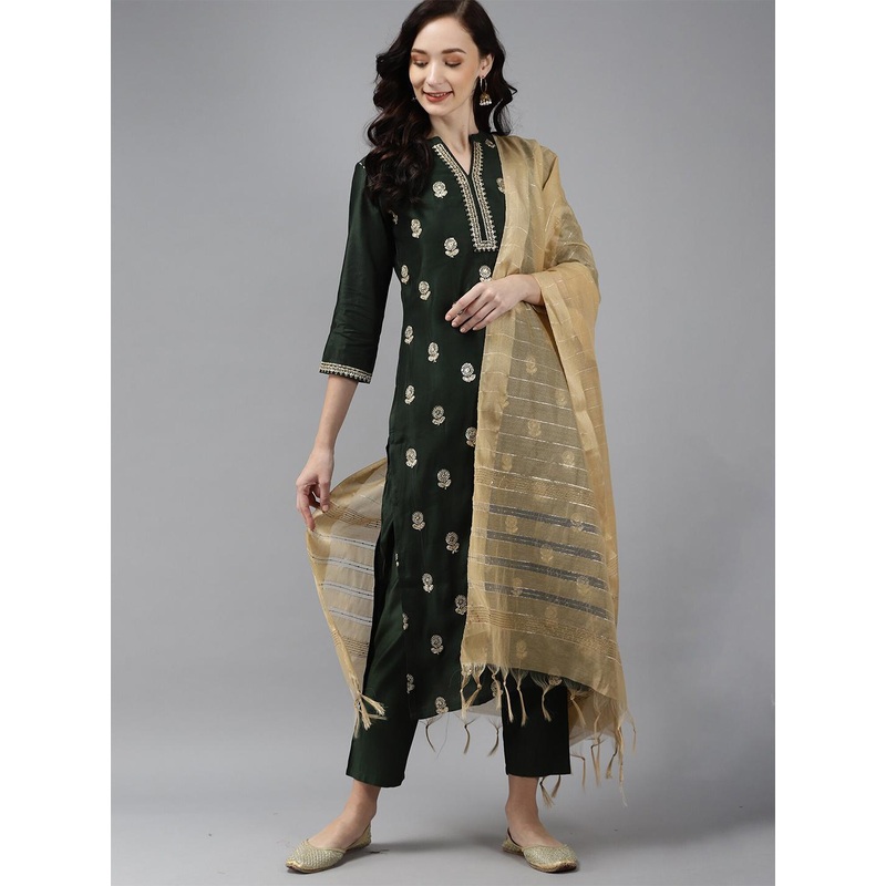 Indo Era Beige Striped Art Silk Dupatta