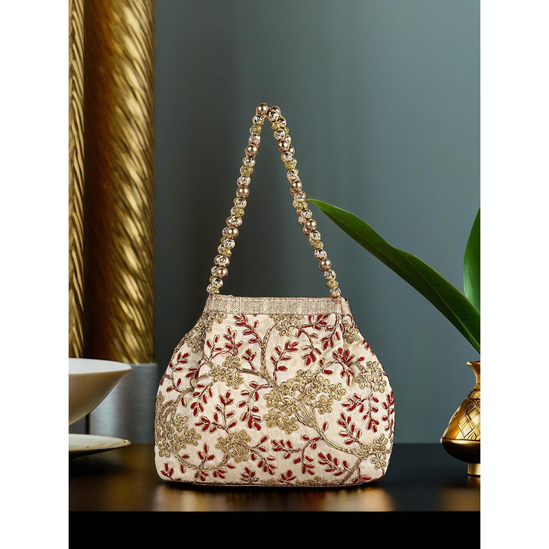 Kuber Industries Floral Self Design Embellished Bucket Hobo Bag