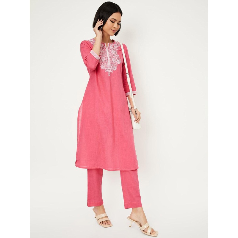 max Floral Embroidered Regular Thread Work Kurta with Trousers