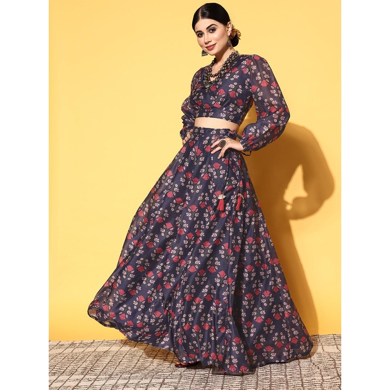Shae by SASSAFRAS Navy Blue Printed Ready to Wear Lehenga Choli