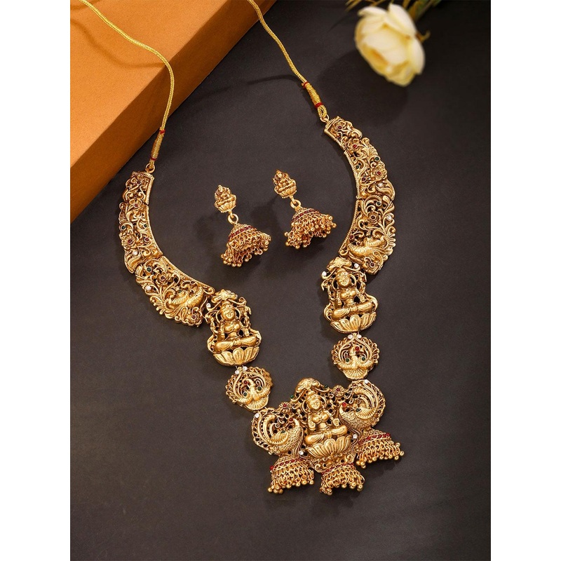 Yellow Chimes Gold Plated Traditional Temple Antique jewellery set