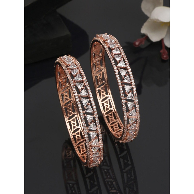 YouBella Set of 2 Gold-Plated White Stone-Studded Bangles