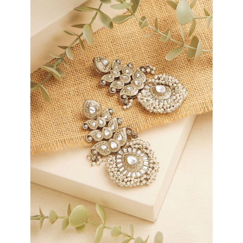 Zaveri Pearls Gold-Plated Pearls Beaded Contemporary Shaped Drop Earrings