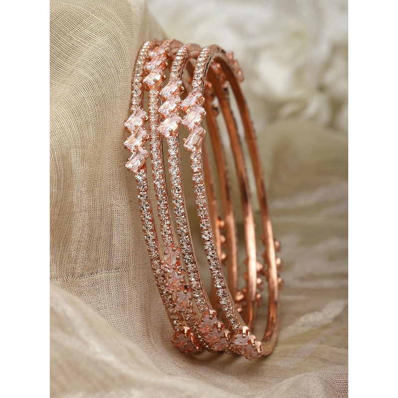 ZENEME Set Of 4 Rose Gold-Plated AD-Studded Bangles