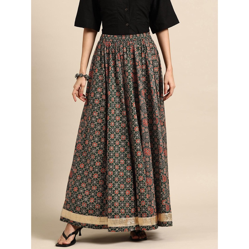 Anayna Women Printed A-Line Flared Cotton Maxi Skirt