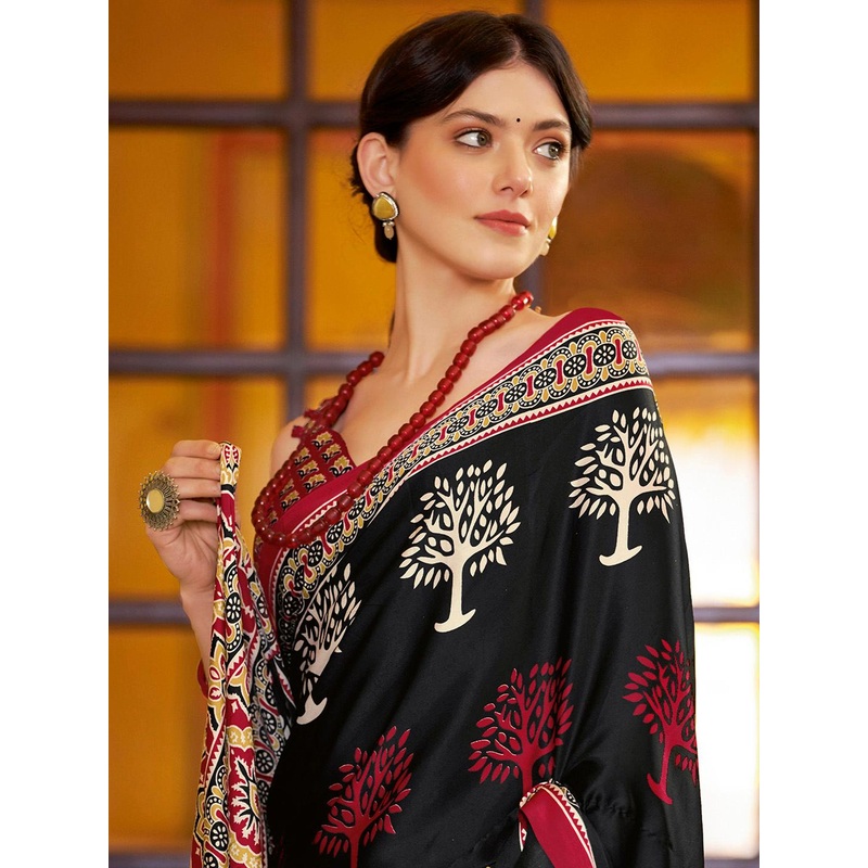 Anouk Black Ajrak Pure Crepe Bagru Saree