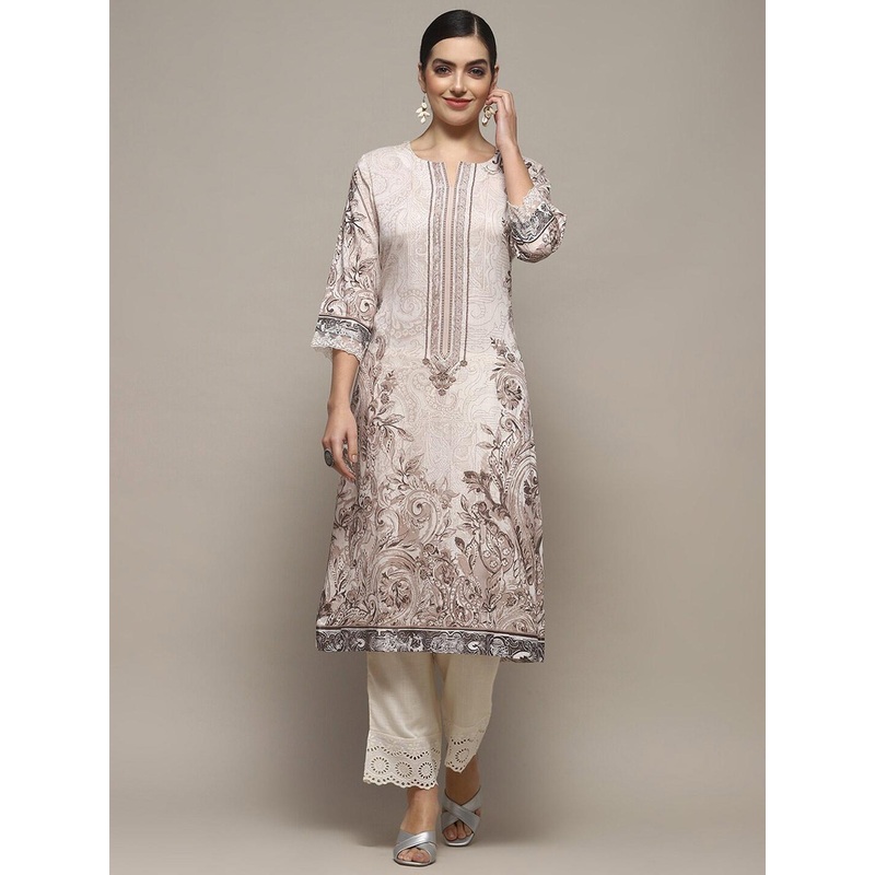 Biba Floral Printed Notched Neck Straight Kurta