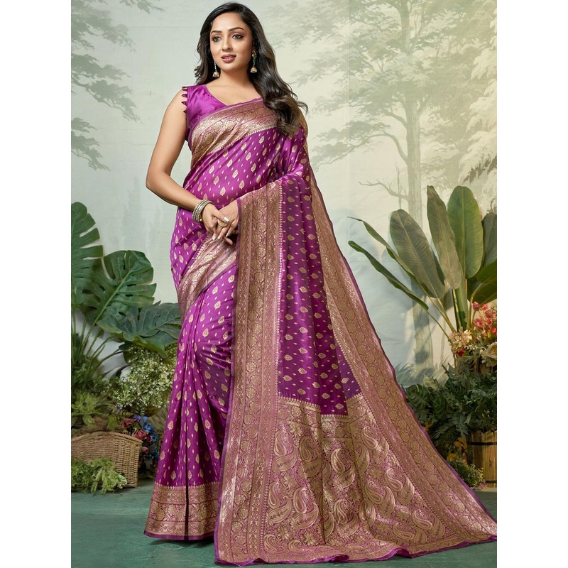 DIVASTRI Ethnic Motifs Woven Design Zari Banarasi Saree With Blouse Piece