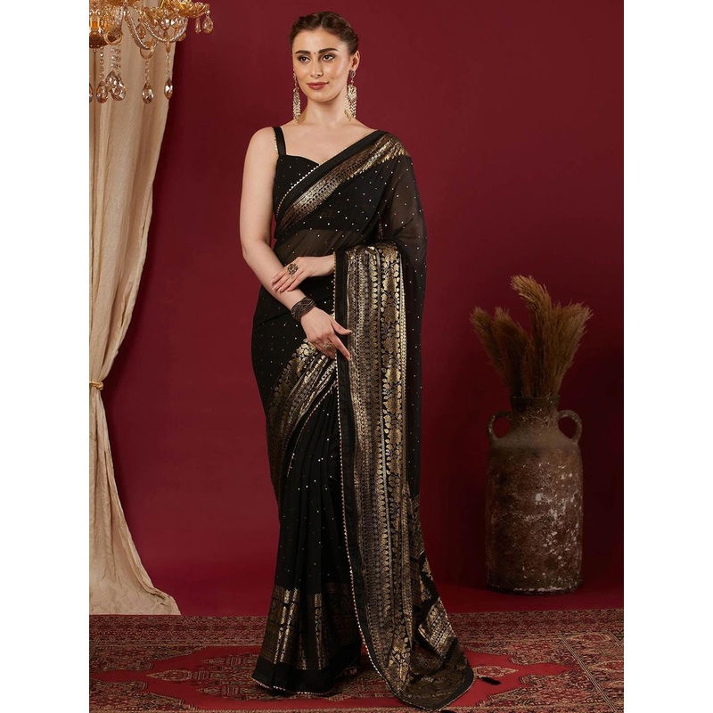 HERE&NOW Woven Design Zari Pure Georgette Tussar Saree
