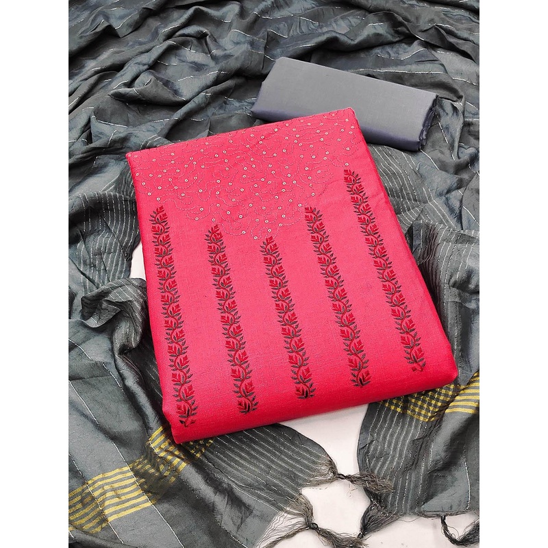 KALINI Embroidered Pure Cotton Unstitched Dress Material