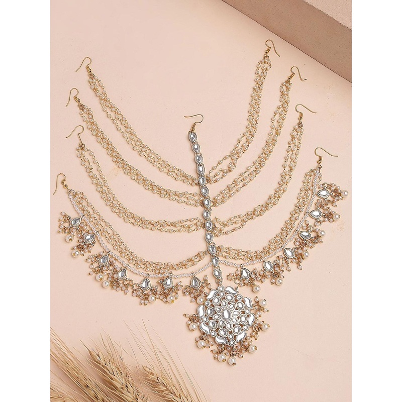 KARATCART Gold-Plated Kundan Studded Matha Patti Head Jewellery