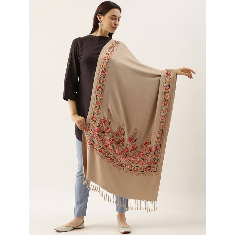 Pashmoda Women Beige & Multicolored Embroidered Shawl