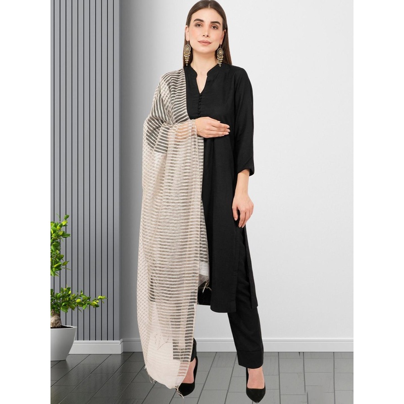 Rhe-Ana Taupe Striped Art Silk Dupatta