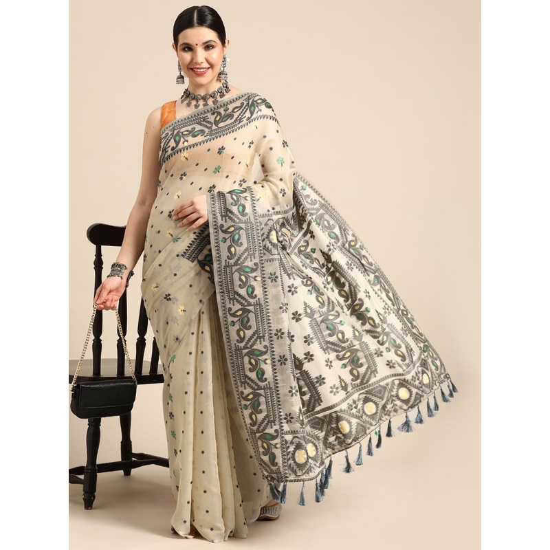 Silk Land Ethnic Motifs Phulkari Cotton Jamdani Saree