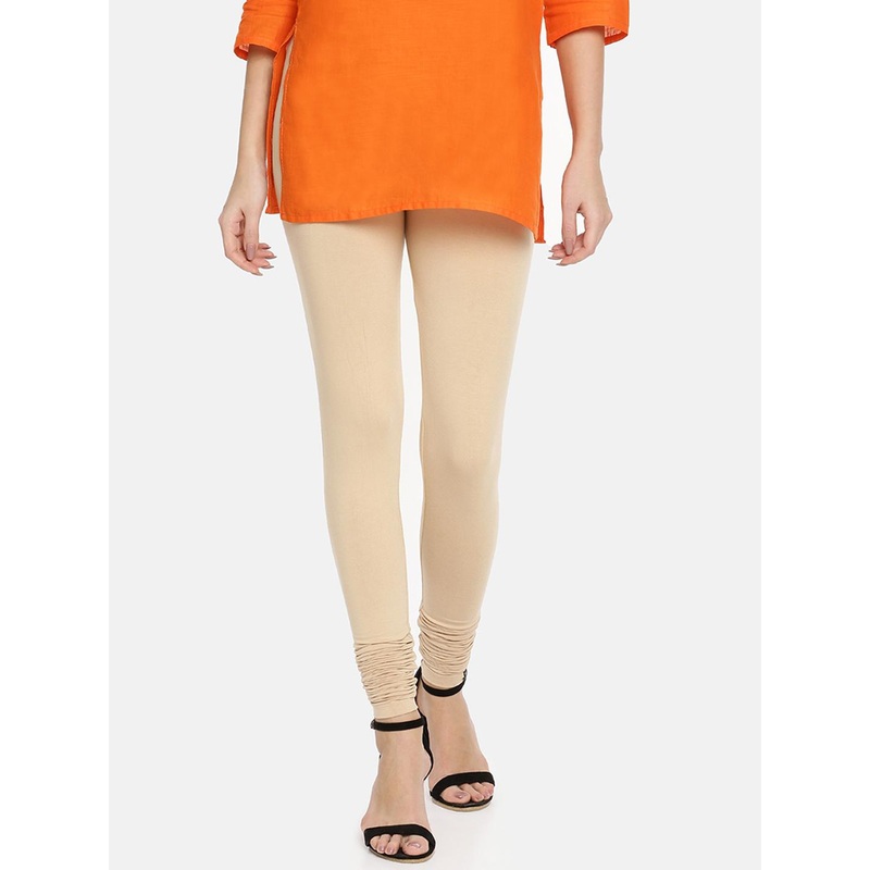 TWIN BIRDS Women Beige Solid Churidar-Length Leggings