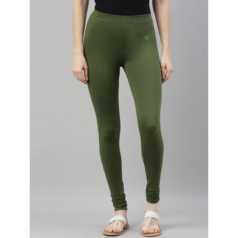 TWIN BIRDS Women Green Solid Churidar-Length Leggings