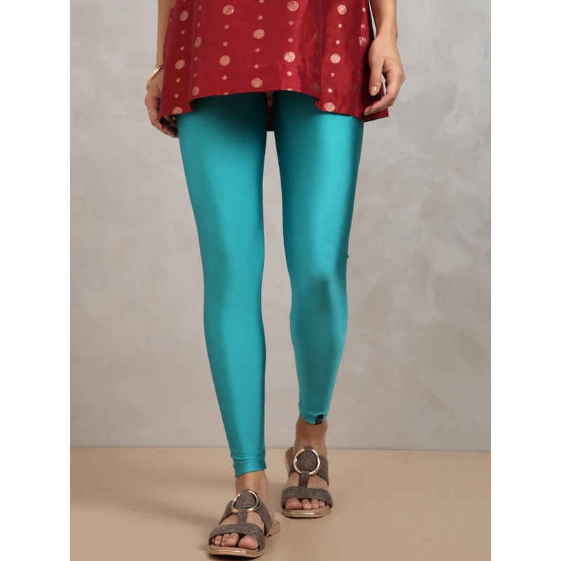 TWIN BIRDS Women Nylon Solid Blue Shimmer Legging