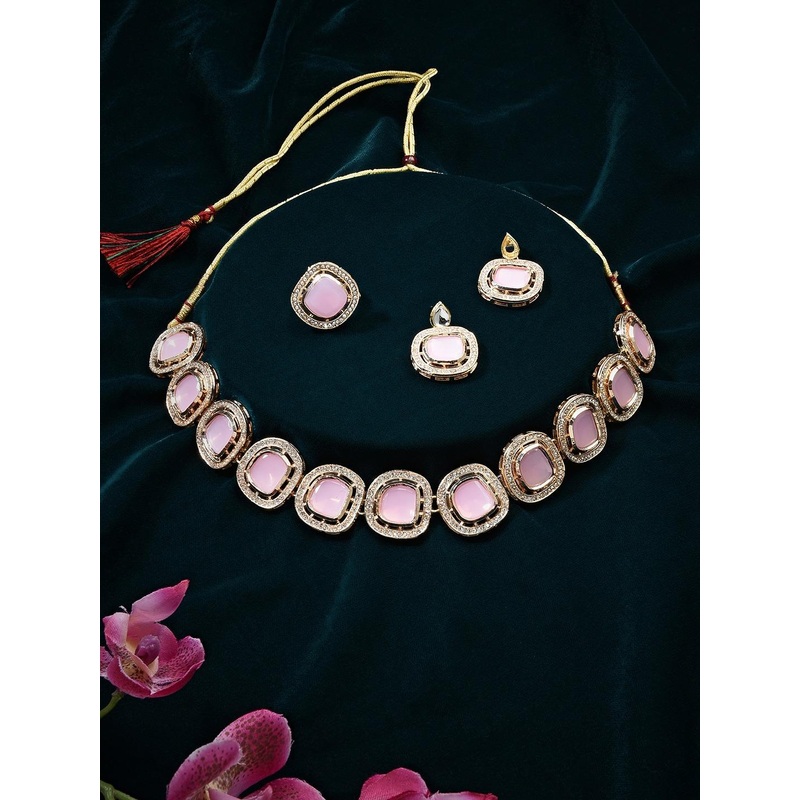 Zaveri Pearls Gold-Plated Stone-Studded Necklace & Earrings With Finger Ring
