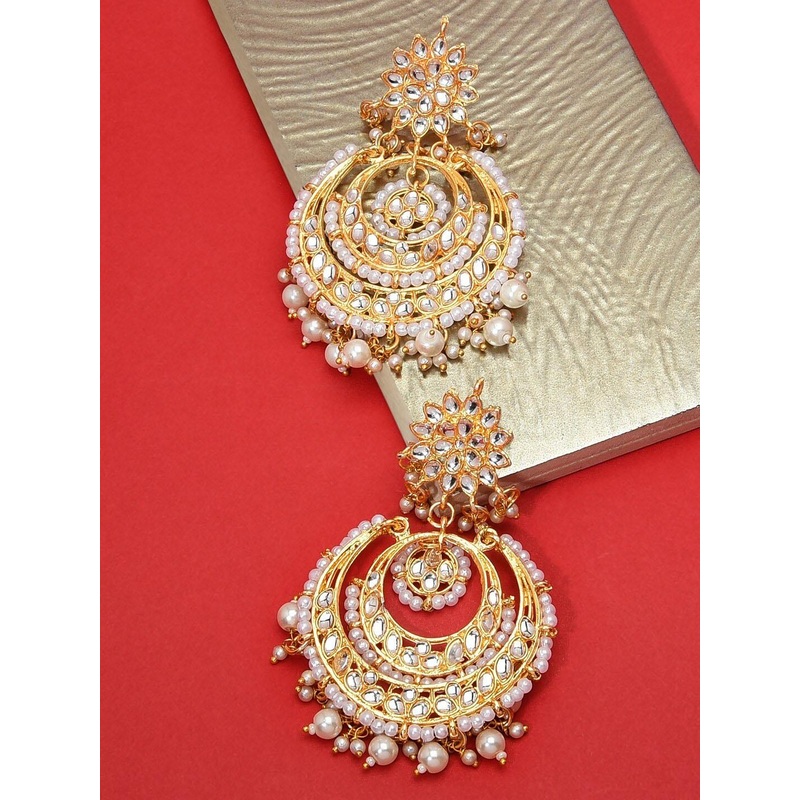 Zaveri Pearls Gold Plated & White Crescent Shaped Chandbalis Earrings