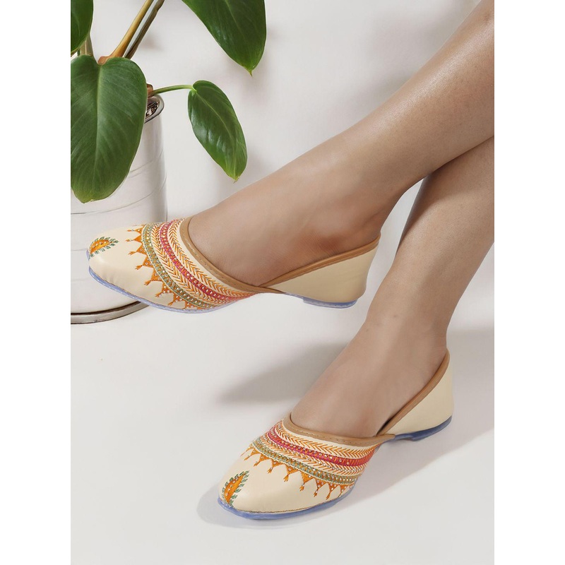 Anouk Women Embroidered Embellished Mojaris Flats