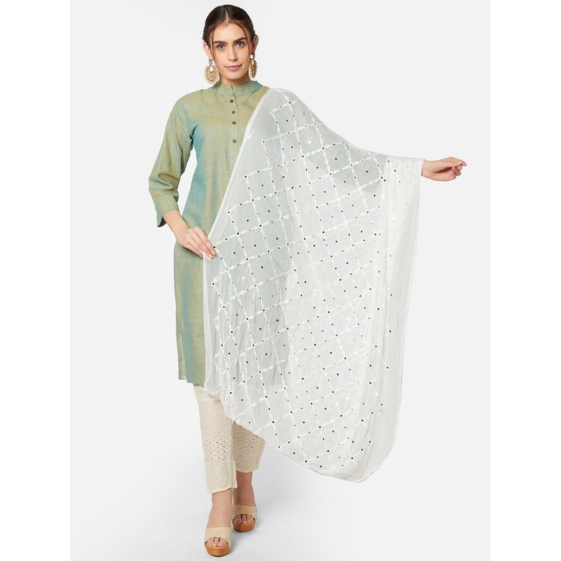 Dupatta Bazaar White Ethnic Motifs Embroidered Dupatta