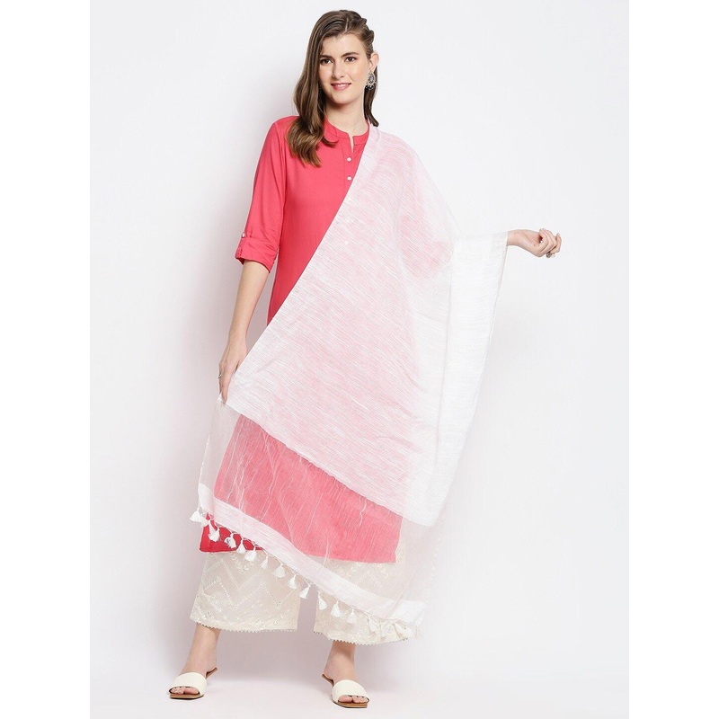 Dupatta Bazaar White Woven Design Linen Dupatta