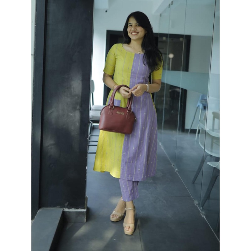 GoSriKi Etnic Motifs Printed A-Line Fusion Kurta with Trousers