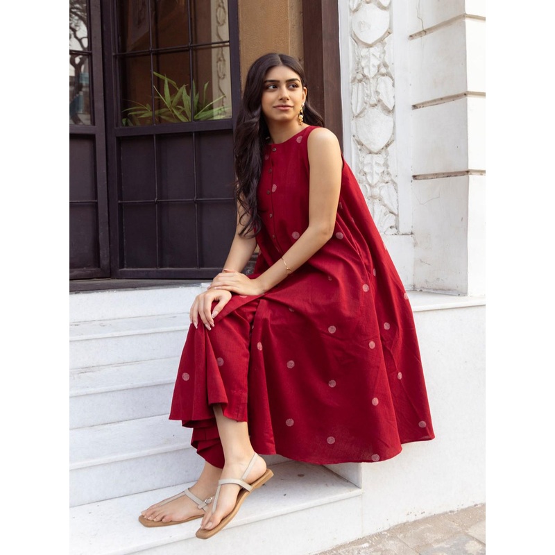 GoSriKi Polka Dot Printed Sleeveless Anarkali Kurta With Palazzos