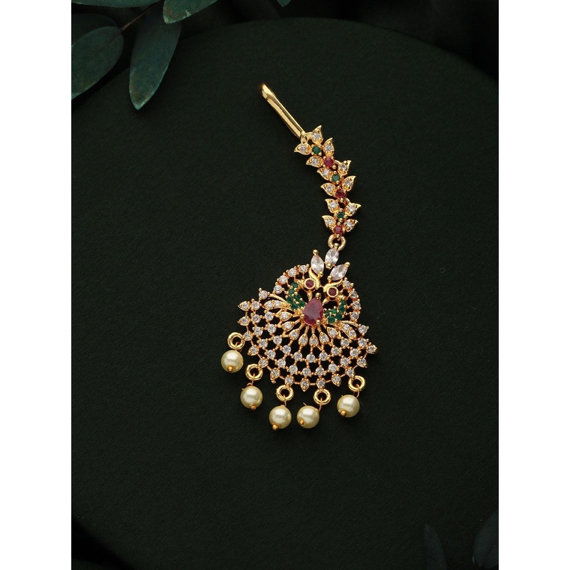 Jazz and Sizzle 24KT Gold-Plated AD Studded & Beaded Maang Tikka