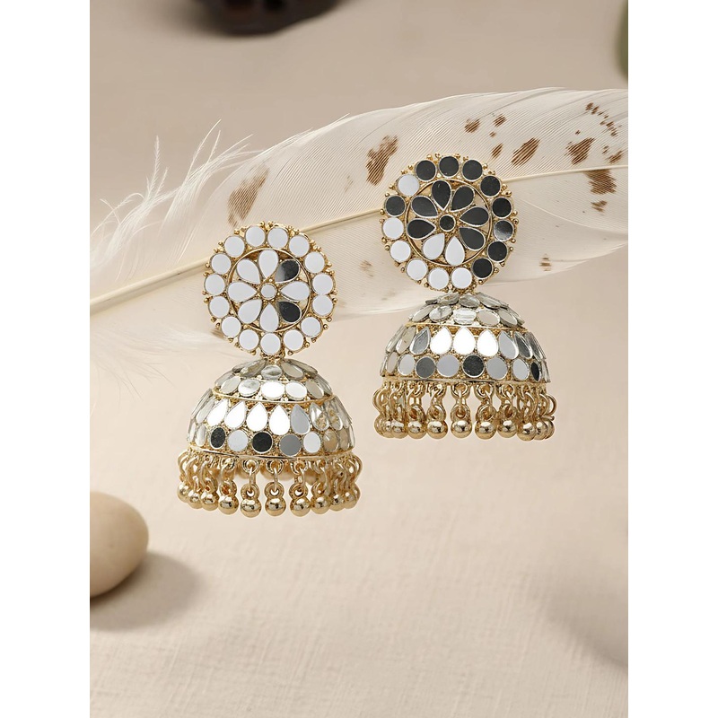KARATCART Gold-Plated & White Classic Jhumkas Earrings
