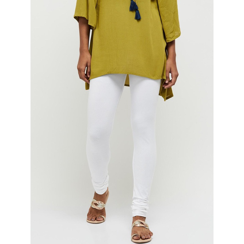 max Women White Solid Slim-Fit Leggings