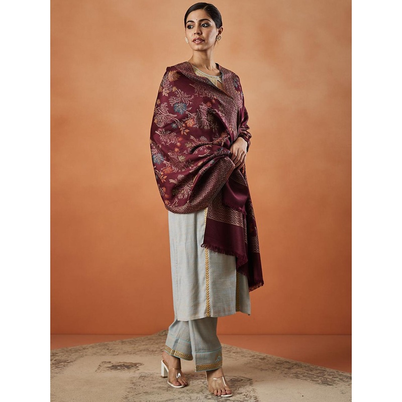 Pashmoda Shalimar Kaani Floral Woven Design Shawl