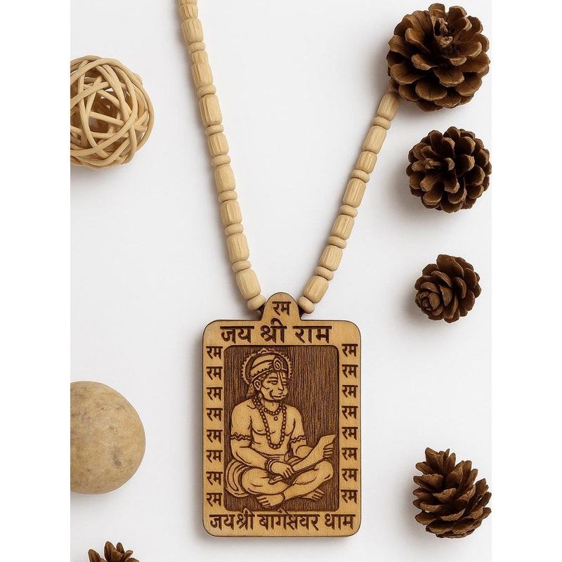 Sadid Unisex Wooden Hanuman Ji Ram Bageshwar Dham Necklace
