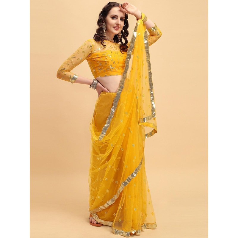 Sangria Yellow Sequinned Saree