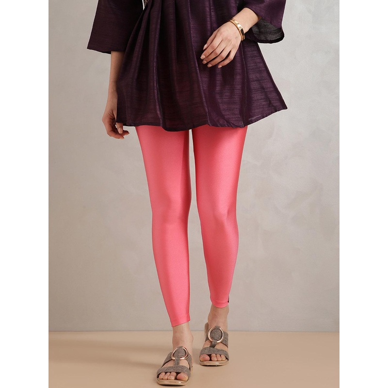TWIN BIRDS Women Nylon Solid Pink Shimmer Legging