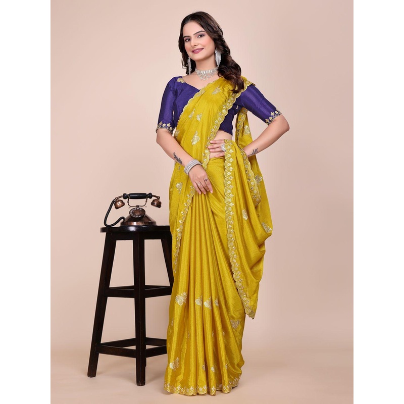 yourwish Floral Embroidered Pure Chiffon Saree