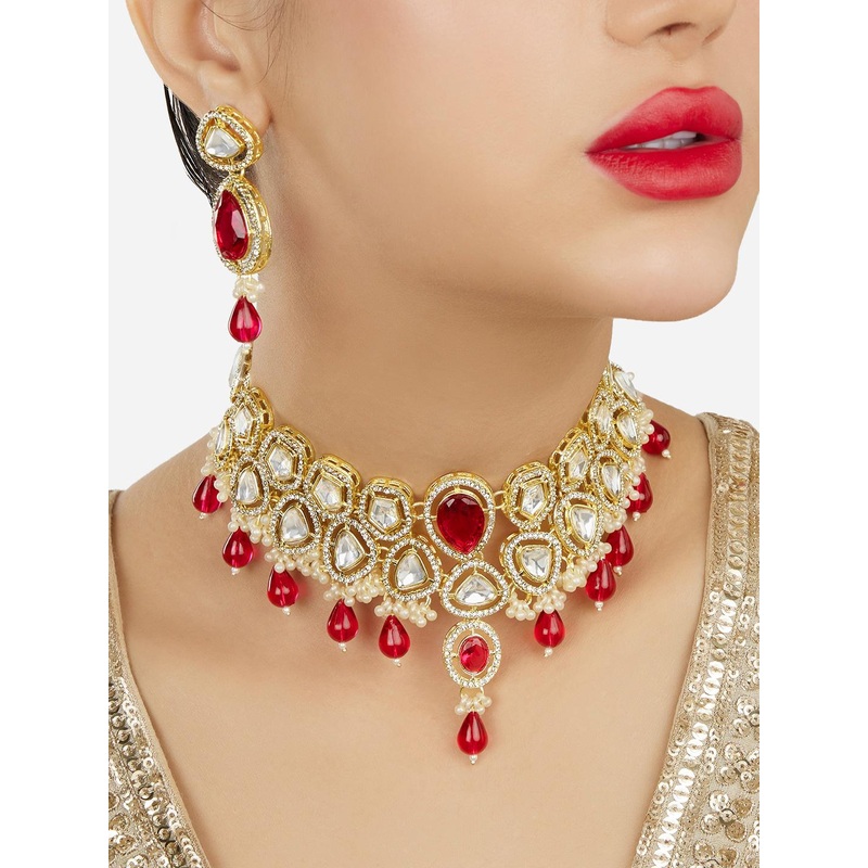 Zaveri Pearls Gold-Plated Austrian Diamonds -Studded & Beaded Jewellery Set
