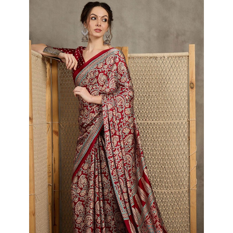 all about you Floral Printed Pure Crepe Block Print Saree